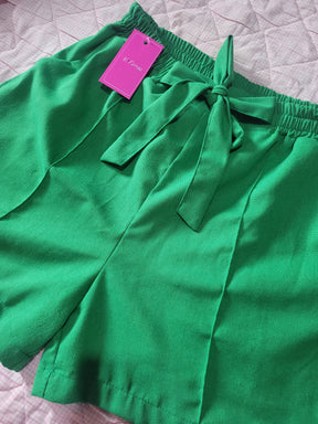 Shorts Verde em Linho e Viscose