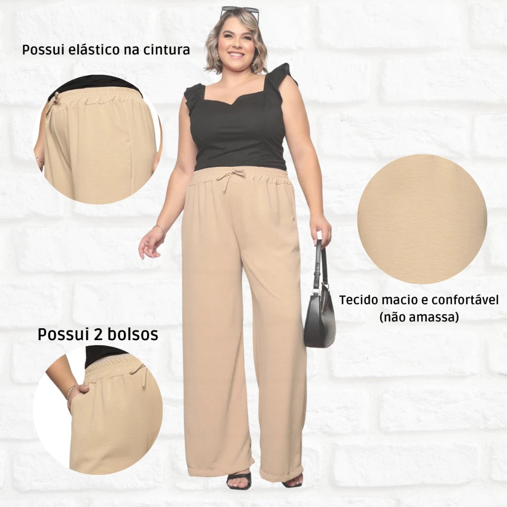 Calça Pantalona Plus Amarração Elegance