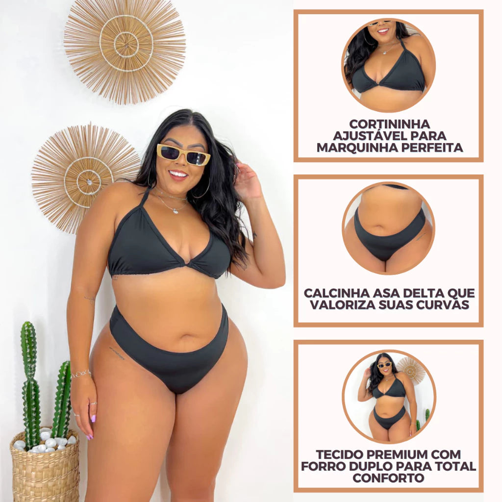 Biquíni Feminino Plus Size Cortininha Fio Dental - Alta Sustentação e Conforto Premium👙