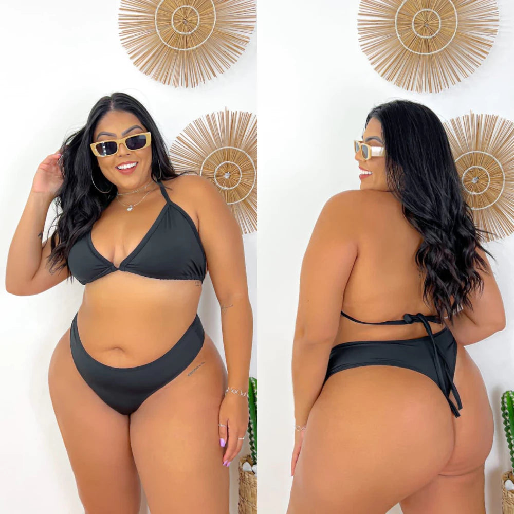 Biquíni Feminino Plus Size Cortininha Fio Dental - Alta Sustentação e Conforto Premium👙